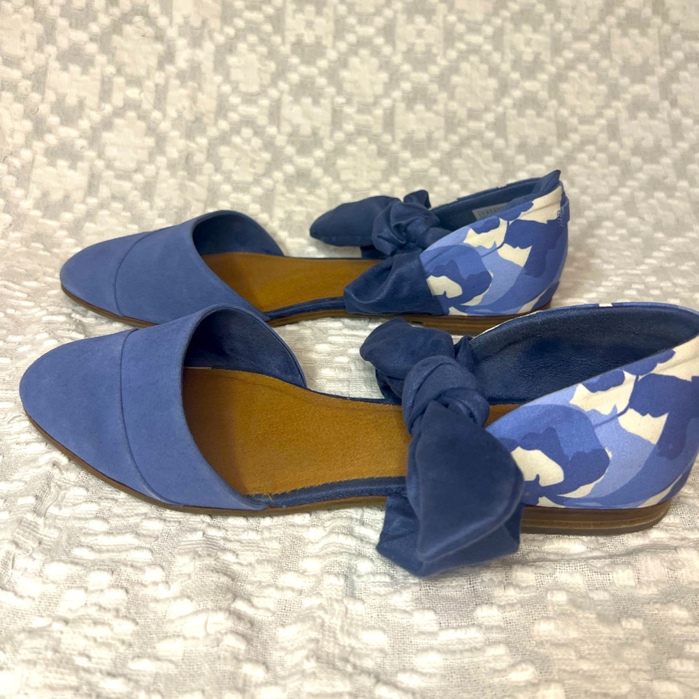 Toms Jutti D’orsay bow blue suede flats